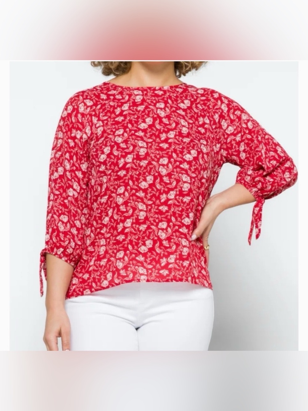 Papermoon Red Floral Tie-Sleeve Blouse
